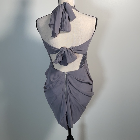 Walter Baker Grey Ruched Tie Back Sleeveless Halter Mini Dress M - Picture 11 of 16
